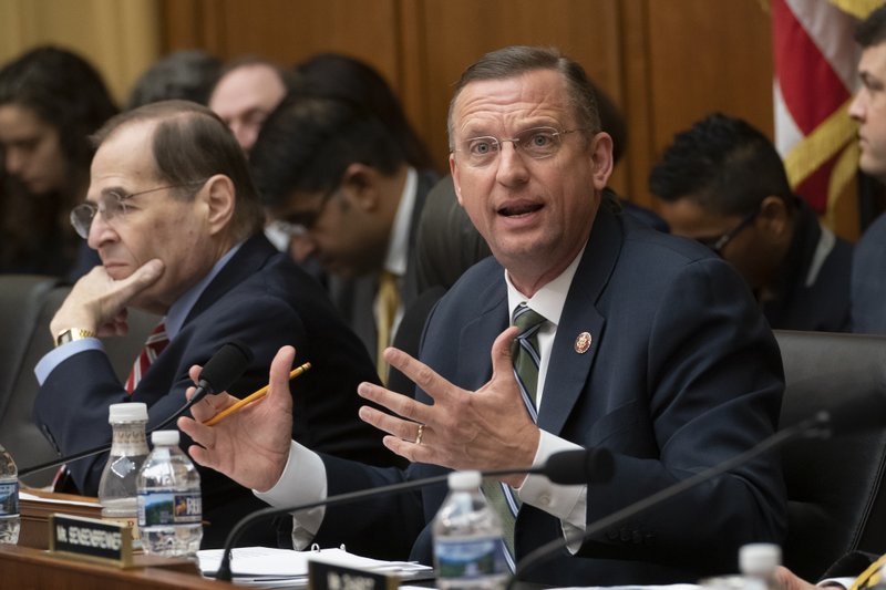 U.S. Rep. Doug Collins, R-Ga., the ranking Republican on the House Judiciary Committee, makes an objection to a resolution by Chairman Jerrold Nadler (left), D-N.Y., on Capitol Hill in Washington in this April file photo.
