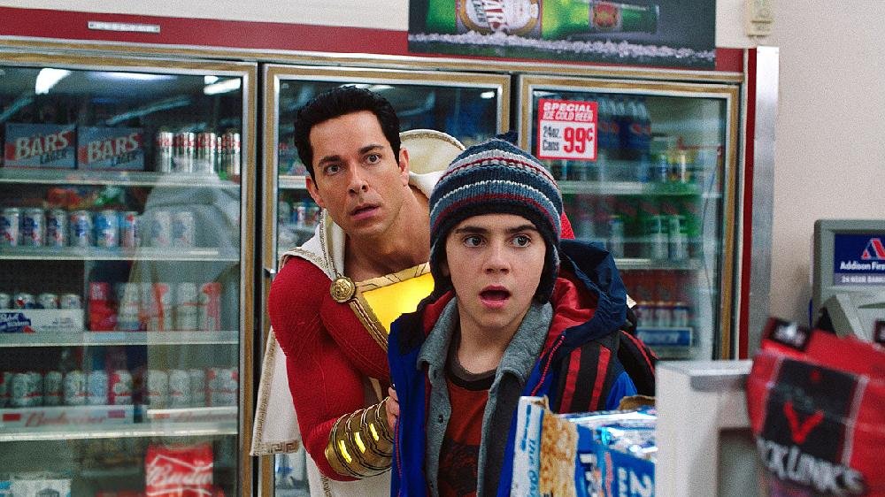 Freddy Freeman (Jack Dylan Grazer) and Shazam ( Zachary Levi) quickly figure out that one of the latter’s newly acquired super powers is the ability to buy beer in the latest superhero movie from the DC universe.