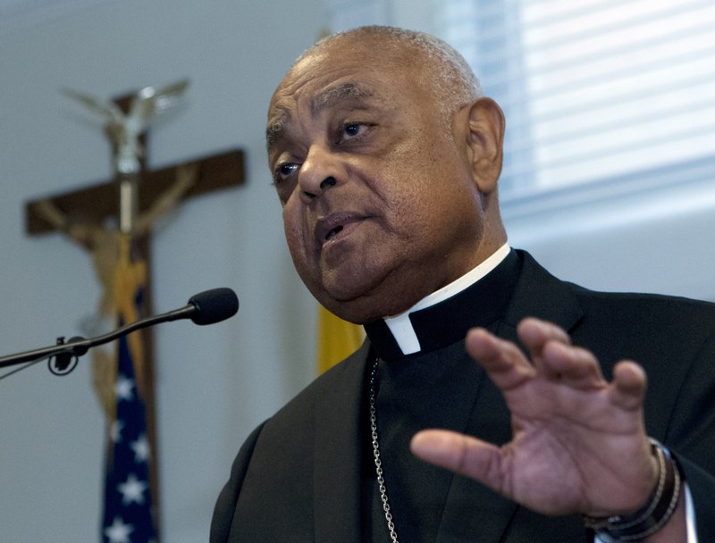 Archbishop designated by Pope Francis to the Archdiocese of Washington, Archbishop Wilton D. Gregory, speaks during a news conference at Washington Archdiocesan Pastoral Center in Hyattsville, Md., Thursday, April 4, 2019. Archbishop-designate Gregory will succeed Cardinal Donald Wuerl. (AP Photo/Jose Luis Magana)