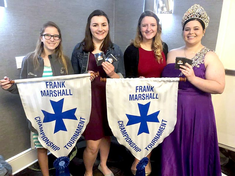 Photo submitted Four members of Siloam Springs Rainbow Assembly No. 11 traveled to Arlington, Texas, last month to compete in public speaking at the Frank Marshall Championship Tournament. Pictured are Cheyanne Parrish (left), Maddie King, Tabitha Eiland and Erica Springer.