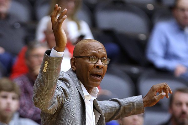 UALR head coach Darrell Walker calls a play during the second half of the Trojans' 77-73 loss on Saturday, Jan. 26, 2019, at the Jack Stephens Center in Little Rock.