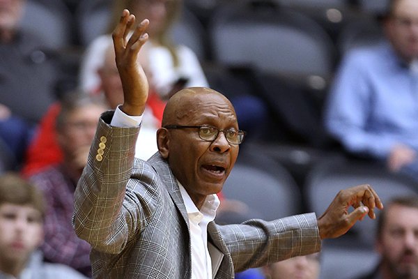 UALR head coach Darrell Walker calls a play during the second half of the Trojans' 77-73 loss on Saturday, Jan. 26, 2019, at the Jack Stephens Center in Little Rock.
