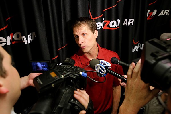 Arkansas basketball coach Eric Musselman talks about his new team during the State of the Hog event on Wednesday, April 10, 2019, at Verizon Arena in North Little Rock.