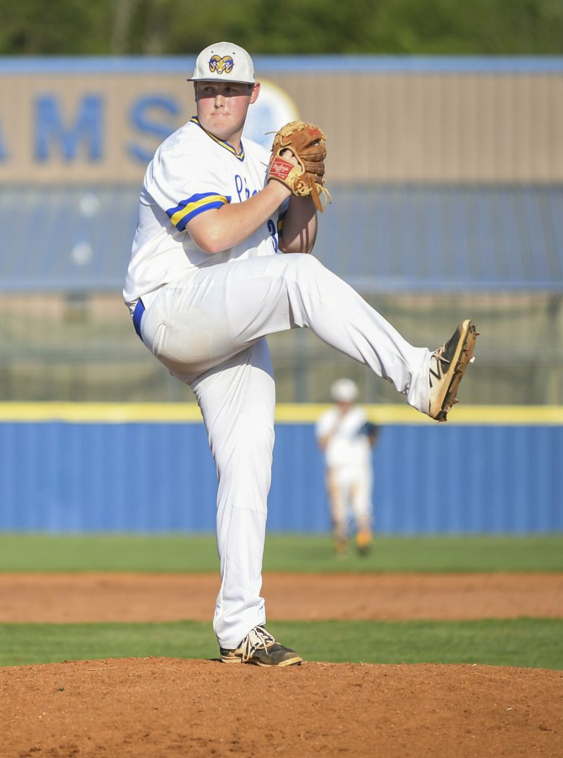 The Sentinel-Record/Grace Brown GOLDEN BOY: Lakeside junior pitcher Gage Golden (36) prepares to pitch the ball during a game against Hot Springs at Lakeside on Tuesday. The Rams won, 10-0.