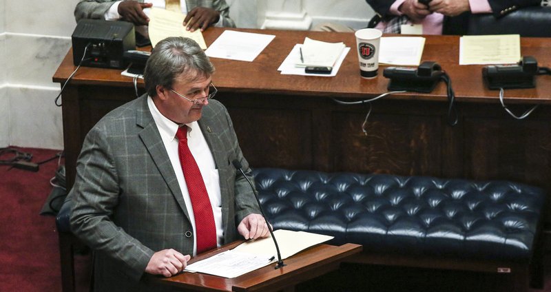 Sen. Blake Johnson, R-Corning, answers questions during a Senate session at the State Capitol March 28, 2019 in Little Rock.