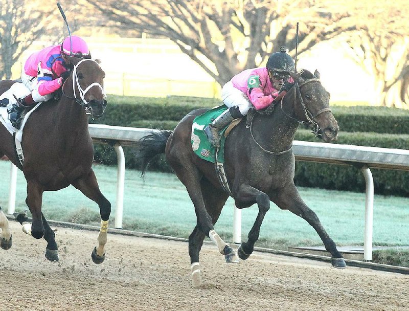 Motion Emotion (left)  lost  the Honeybee Stakes  to Chocolate  Kisses at Oaklawn Park on March 9, but will be ridden by Hall of  Fame jockey Mike Smith in today’s Fantasy Stakes. 