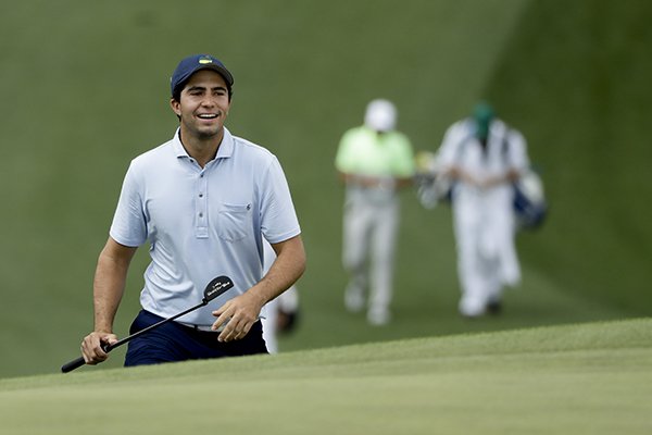 Alvaro Ortiz walks up to the seventh green during a practice round for the Masters golf tournament Monday, April 8, 2019, in Augusta, Ga. (AP Photo/Marcio Jose Sanchez)