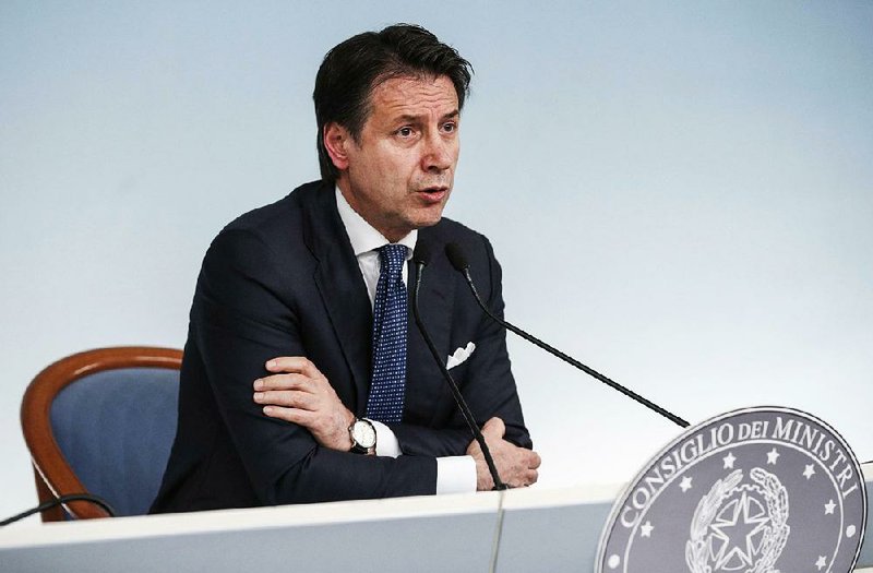 Italian Premier Giuseppe Conte meets Monday with the media at Chigi Palace premier office in Rome on fighting in northern African nation of Libya.