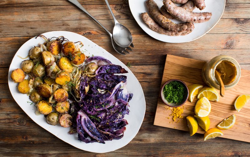 The New York Times/ANDREW SCRIVANI Sausages With Potatoes and Red Cabbage