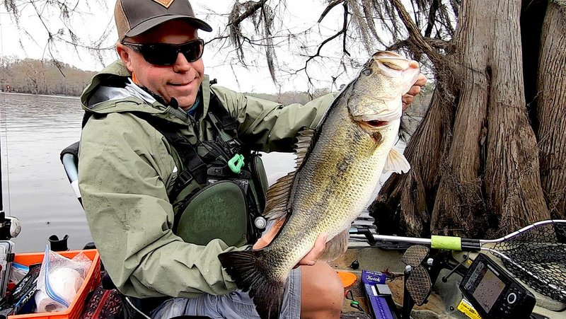 Photo submitted Dwain Batey of Siloam Springs held up a fish during the 2019 Kayak Bass Fishing National Championship in Shreveport, La., on March 28 through 30. His placement in the top 10 at the national championship qualifies him and pays for his entry fees to go on to two upcoming professional Kayak Bass Fishing tournaments being hosted in partnership with the Fishing League Worldwide (FLW).