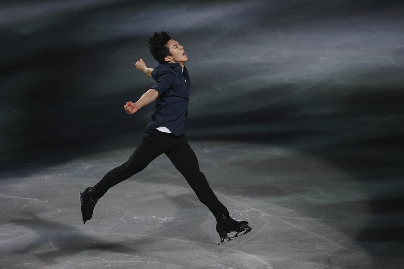 In this March 24, 2019, file photo, gold medalist Nathan Chen, from the United States, performs during the gala exhibition for the ISU World Figure Skating Championships at Saitama Super Arena in Saitama, north of Tokyo.  (AP Photo/Annice Lyn, File)