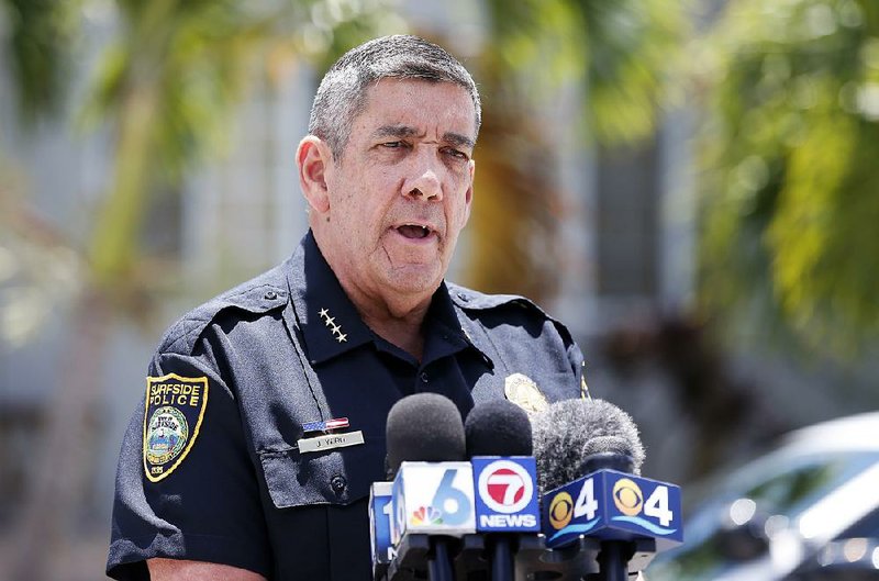 Chief of Police Julio Yero speaking Wednesday outside  the home of Sol Pais  in Surfside, Fla., commends Pais’ parents for their help in the Pais investigation. 