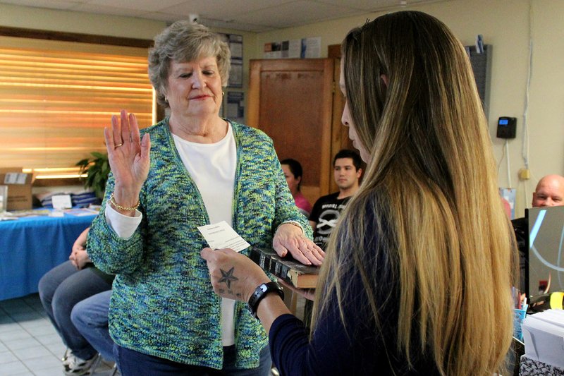 MEGAN DAVIS/MCDONALD COUNTY PRESS Judith Pendergraft was sworn-in as Southwest City's West Ward Alderman at the regular meeting on Tuesday, April 9. The seat was previously held by Gloria Armstrong.