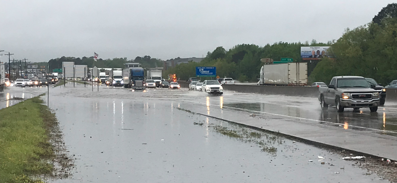 Water covers part of I-30 just outside Little Rock on Thursday morning.