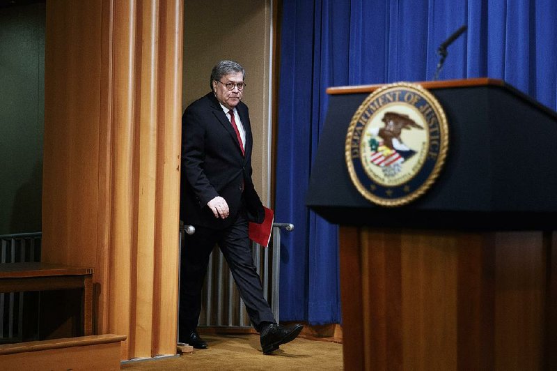 Attorney General William Barr arrives Thursday at the Justice Department to discuss the release of the redacted Mueller report. 