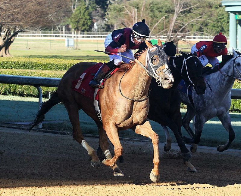 Whitmore (1) plans on running in the $500,000 Churchill Downs Stakes on May 4 at Churchill Downs in Louisville, Ky. Whitmore finished second in the Count Fleet Handicap last Saturday and won the Hot Springs Stakes on March 9. 