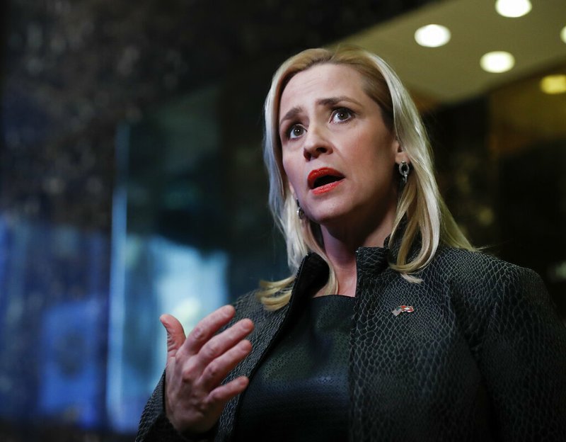 In this Thursday, Nov. 17, 2016, file photo, Arkansas Attorney General Leslie Rutledge speaks to reporters at Trump Tower, in New York. A federal lawsuit filed by death row inmates in Arkansas has renewed a court fight over whether the sedative Arkansas uses for lethal injections causes torturous executions, two years after the state raced to put eight convicted killers to death in 11 days before its batch expired. Rutledge says the inmates in the case have a very high burden to meet and cites a U.S. Supreme Court ruling last month against a Missouri death row inmate. Arkansas recently expanded the secrecy surrounding its lethal injection drug sources, and the case heading to trial Tuesday, April 23, 2019 could impact its efforts to restart executions that had been on hold due to supply. (AP Photo/Carolyn Kaster, File)