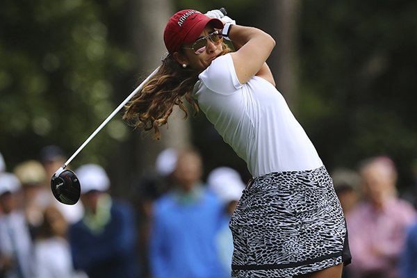 Maria Fassi tees off on the second hole during the final round of the Augusta National Women's Amateur golf tournament in Augusta, Ga., Saturday, April 6, 2019. (Curtis Compton/Atlanta Journal-Constitution via AP)

