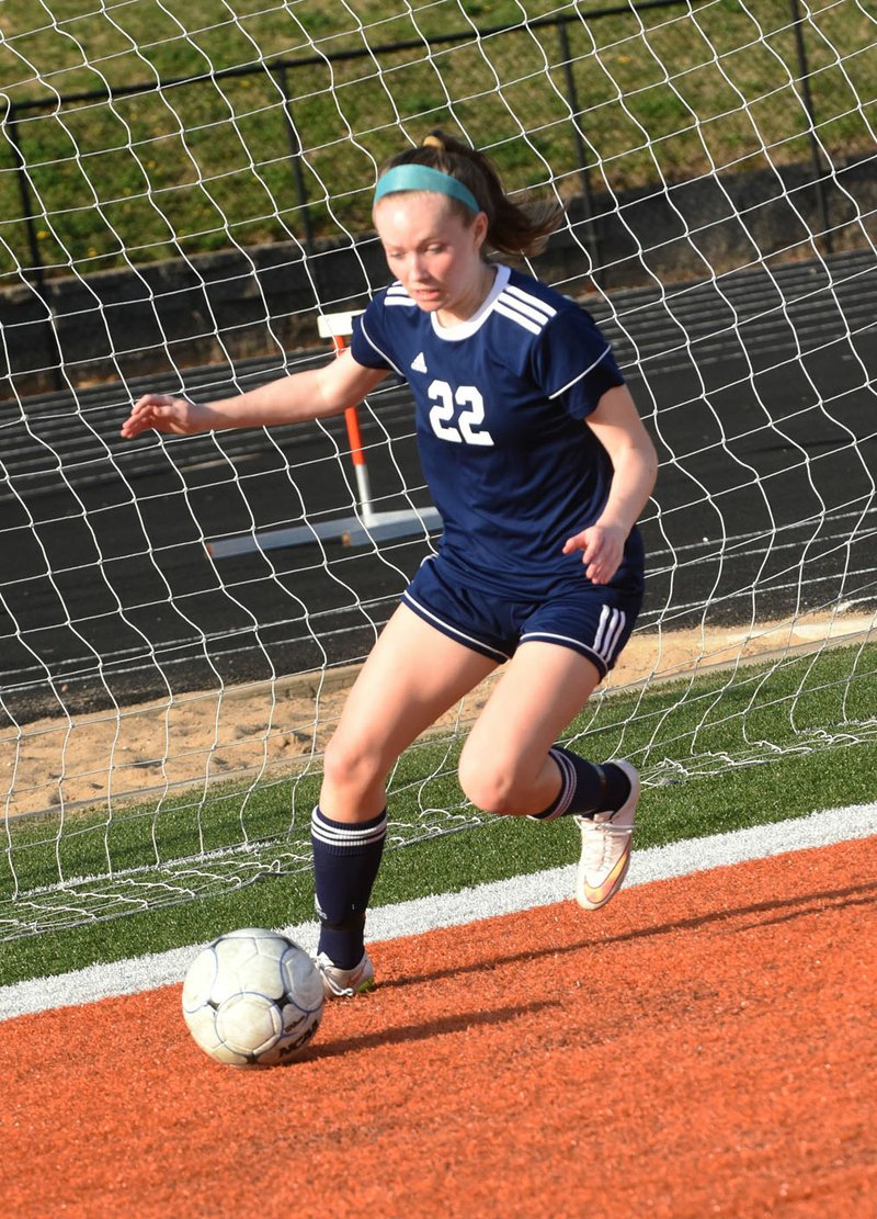 NWA Democrat-Gazette/FLIP PUTTHOFF Rogers Heritage forward Pam Seiler has put multiple injuries during basketball season behind her and is off to a strong start for the Lady War Eagles soccer team this season.