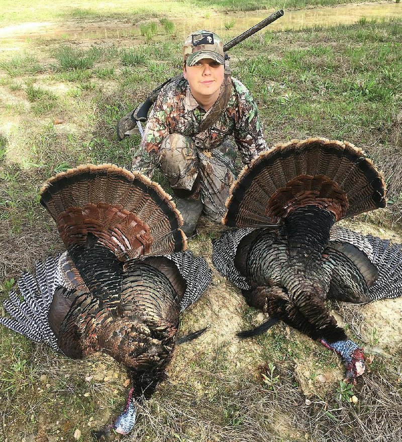 John Volpe (shown), 15, of Little Rock and his father Joe Volpe filled their limits with these two mature gobblers they killed in Grant County. John called up a gobbler for his dad. John’s bird had 1-inch long spurs. He killed his first bird in Grant County on April 6 during the youth turkey season. Joe Volpe killed his first bird during a controlled permit turkey hunt on the Camp Robinson Wildlife Management Area. 