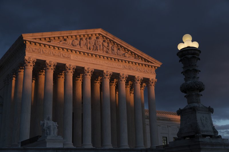 FILE - In this Jan. 24, 2019, file photo, the Supreme Court is seen at sunset in Washington. Vast changes in America and technology have dramatically altered how the census is conducted. But the accuracy of the once-a-decade population count is at the heart of the Supreme Court case over the Trump administration&#x2019;s effort to add a citizenship question to the 2020 census. The justices hear arguments in the case Tuesday, April 23. (AP Photo/J. Scott Applewhite, File)