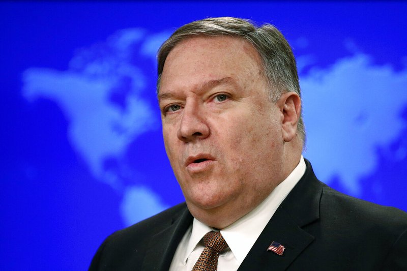 In this April 8, 2019, file photo, Secretary of State Mike Pompeo speaks at a news conference to announce the Trump administration's plan to designate Iran's Revolutionary Guard a "foreign terrorist organization," at the U.S. State Department in Washington. The Trump administration is poised to tell five nations, including allies Japan, South Korea and Turkey, that they will no longer be exempt from U.S. sanctions if they continue to import oil from Iran. U.S. officials say Pompeo plans to announce on Monday, April 22, that the administration will not renew sanctions waivers for the five countries when they expire on May 2. (AP Photo/Patrick Semansky, File)