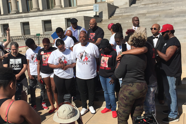 Protesters called for action Monday morning in the death of Bradley Blackshire, who was shot by a Little Rock Police Department officer in February.