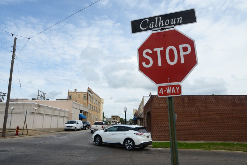  In July, both Washington on the eastern side, and Jefferson on the western side of downtown Magnolia will convert to one-way. Jefferson will go south, from Union Street to Calhoun Street, while Washington will funnel traffic one-way north, from Calhoun Street to Union Street. Pictured is the north-facing view of Washington Street, at its intersection with Calhoun. 