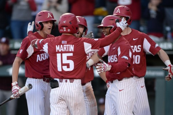 Arkansas Mississippi State Friday, April 19, 2019, during the inning at Baum-Walker Stadium in Fayetteville. Visit nwadg.com/photos to see more photographs from the game.