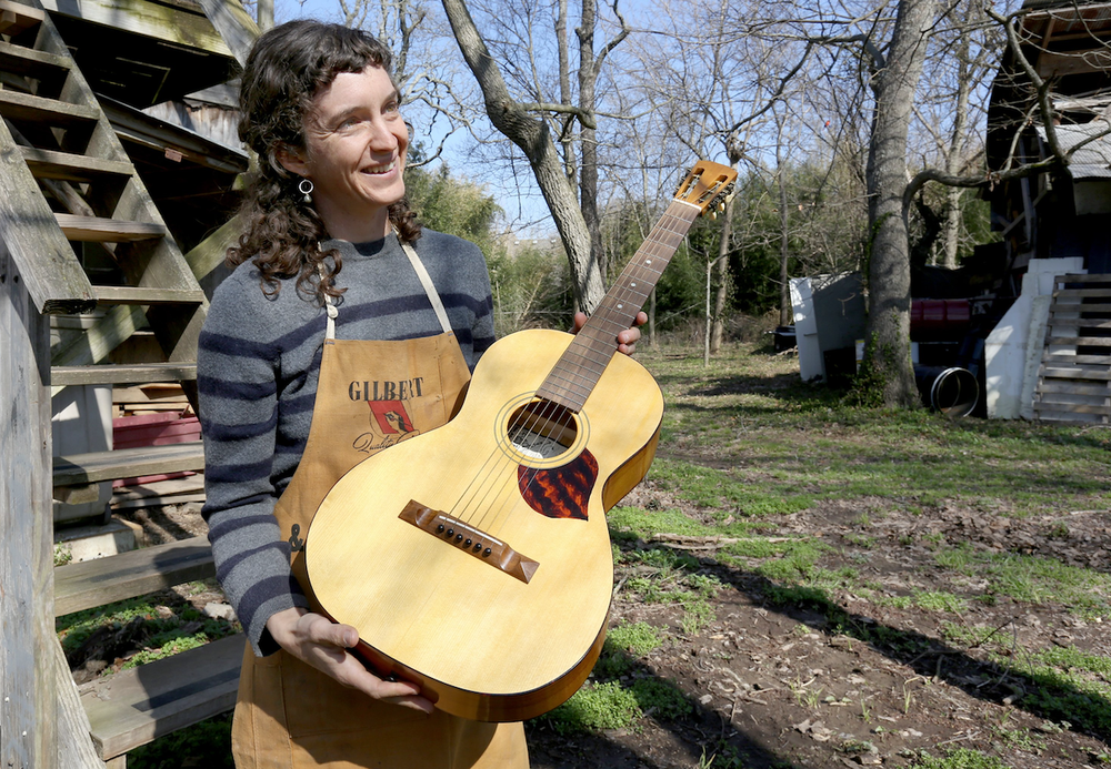 Aviva Steigmeyer learned guitar repair after her guitar was stolen and was soon building her own. (NWA Democrat-Gazette/DAVID GOTTSCHALK)