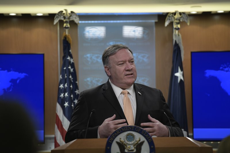 Secretary of State Mike Pompeo speaks during a news conference on Monday, April 22, 2019, at the Department of State in Washington. (AP Photo/Sait Serkan Gurbuz)