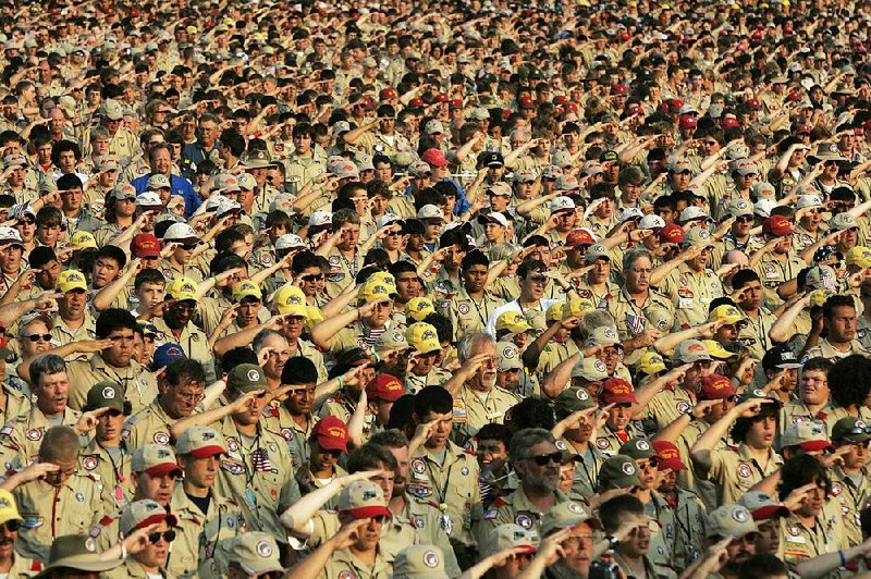 Scouts recite the Pledge of Allegiance during the 2005 Boy Scout Jamboree in Bowling Green, Va. A bankruptcy by the organization “would be bigger in scale than any other sex abuse bankruptcy,” said Seattle-based attorney Mike Pfau, whose firm is representing more than 300 sexual abuse victims in New York state. 