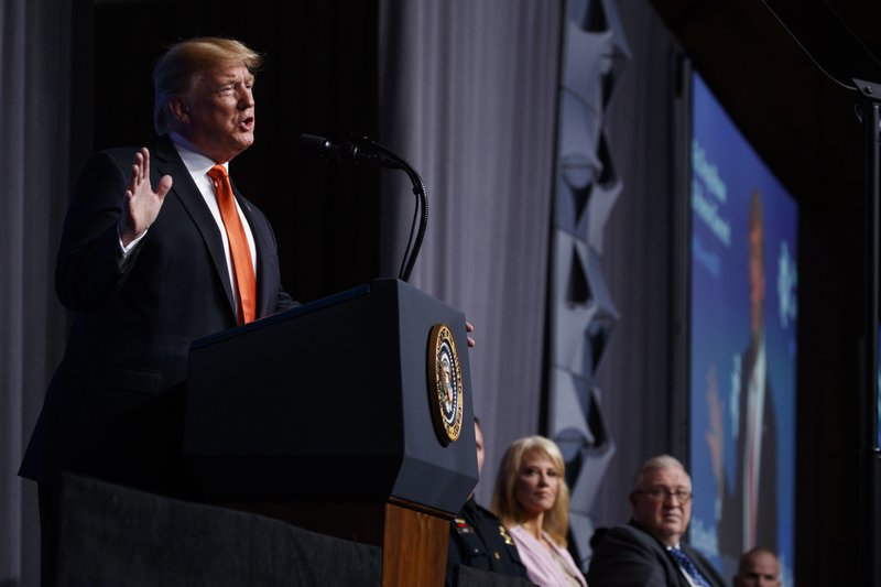 President Donald Trump speaks to the "Rx Drug Abuse and Heroin Summit" Wednesday, April 24, 2019, in Atlanta. (AP Photo/Evan Vucci)