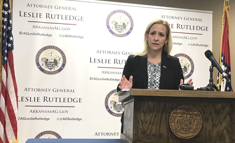 Arkansas Attorney General Leslie Rutledge speaks at a news conference in this April 25, 2019 file photo.