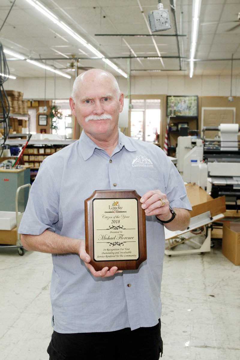 Michael Florence, a local businessman and alderman, is the Lonoke Area Chamber of Commerce Citizen of the Year. Florence has lived in Lonoke since 1987 with his wife, Rosanne. He moved his business, ALPS Laminating, from Little Rock to Lonoke in 1998.