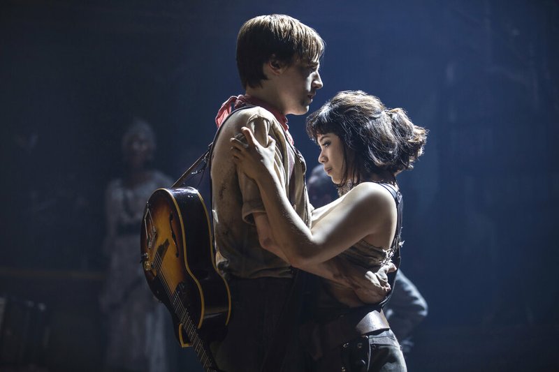 This image released by DKC O&M Co. shows Reeve Carney, left, and Eva Noblezada during a performance of "Hadestown," directed by Rachel Chavkin. (Matthew Murphy/DKC O&M Co. via AP)