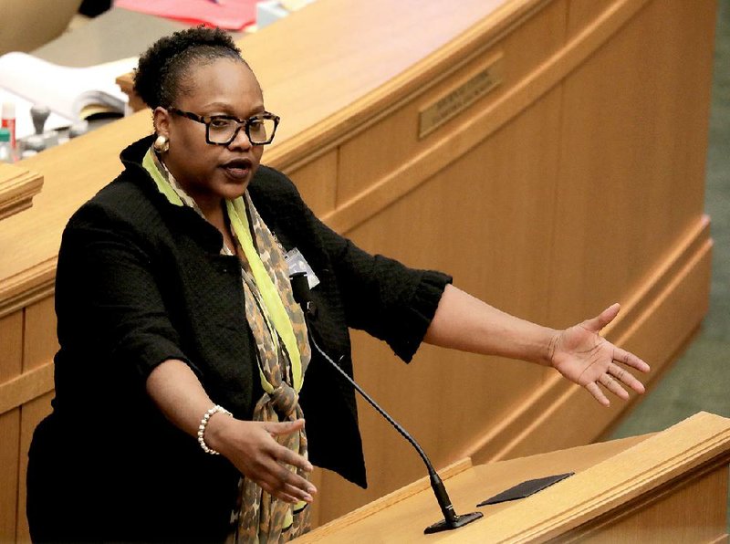 State Representative Vivian Flowers is shown speaking at the state Capitol in Little Rock in this file photo. 