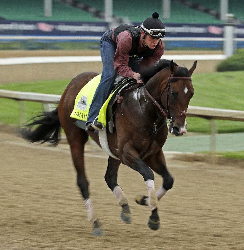 Omaha Beach, shown during a workout Tuesday at Churchill Downs in Louisville, Ky., is the early favorite to win Saturday’s 145th Kentucky Derby. Omaha Beach won last month’s Arkansas  Derby at Oaklawn Park in Hot Springs.