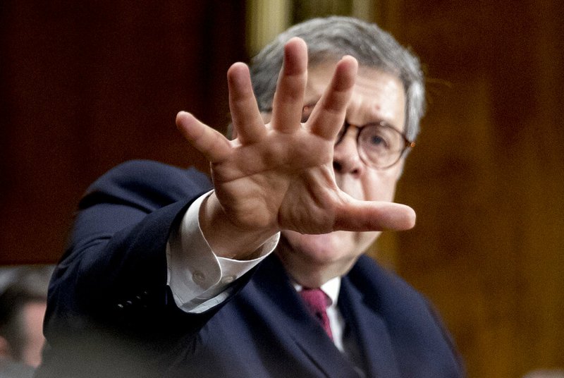 Attorney General William Barr testifies during a Senate Judiciary Committee hearing on Capitol Hill in Washington, Wednesday, May 1, 2019, on the Mueller report. (AP Photo/Andrew Harnik)