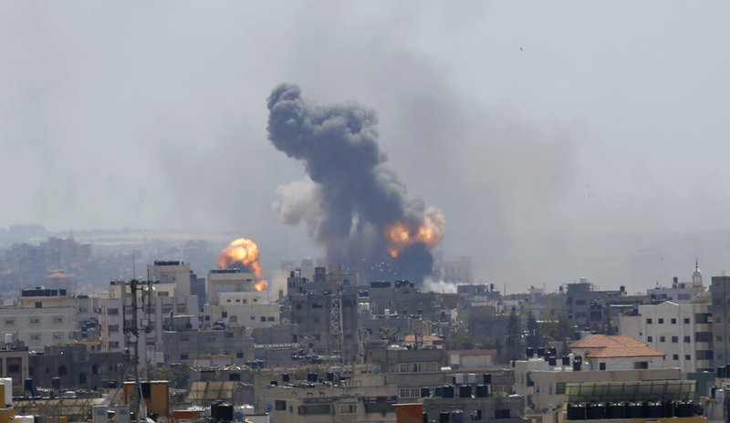 Israeli airstrike hits Gaza City, Saturday, May 4, 2019. Palestinian militants in the Gaza Strip fired at least 90 rockets into southern Israel on Saturday, according to the Israeli military, triggering retaliatory airstrikes and tank fire against militant targets in the blockaded enclave and shattering a month-long lull in violence. 