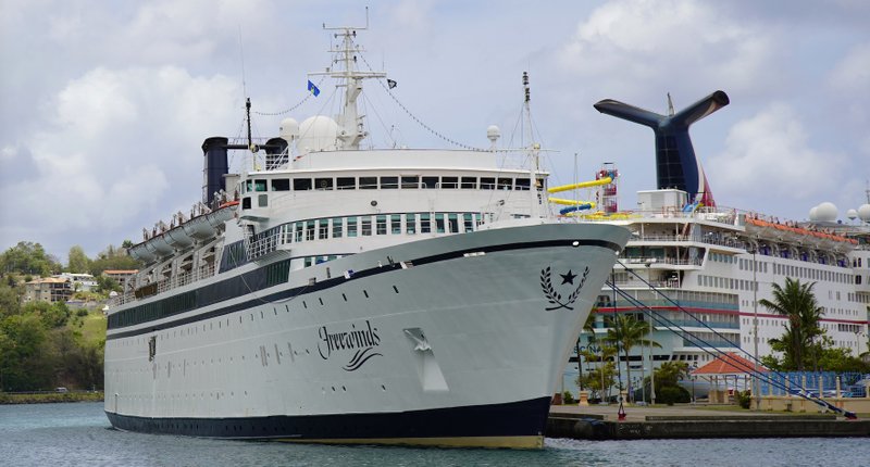 The Freewinds cruise ship was docked in the port of Castries, the capital of St. Lucia, May 2, 2019, and quarantined after a case of measles was confirmed on board. (AP Photo/Bradley Lacan)