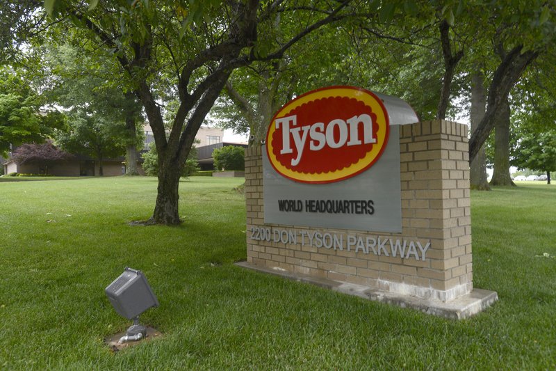 STAFF PHOTO The sign outside of the Tyson World Headquarters in Springdale.