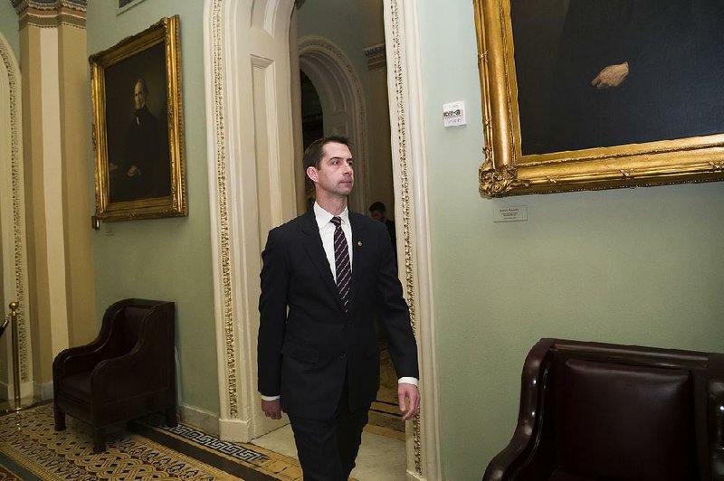 FILE — U.S. Sen. Tom Cotton arrives for a Republican policy luncheon on Capitol Hill.