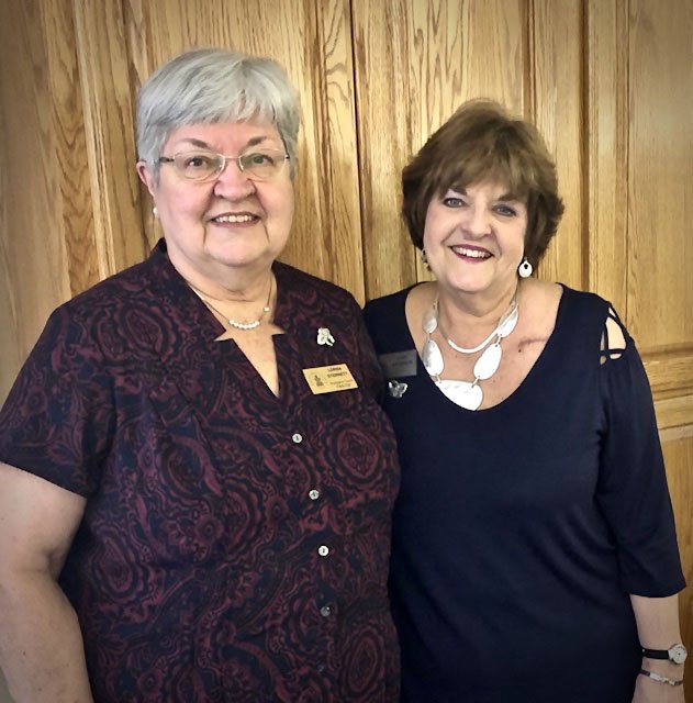 Photo submitted Lorna Sterrett (left) and Vicki Erickson of Presbyterian Church of Bella Vista receive lifetime membership pins.