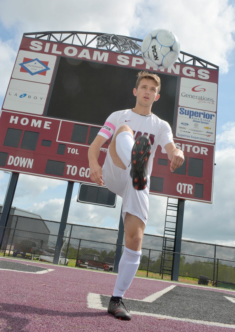 Graham Thomas/Herald-Leader Siloam Springs senior Eli Jackson leads the Panthers with 21 goals and 17 assists. Jackson and the Panthers play Little Rock Hall at 4 p.m. on Thursday in the opening round of the Class 5A State Soccer Tournament in Searcy.