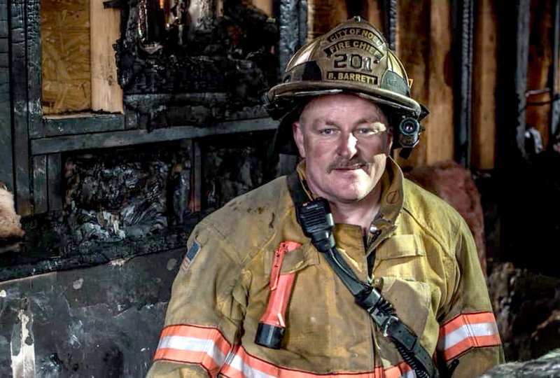 Courtesy photo Noel Fire Chief Brandon Barrett poses for a photo after the department extinguished a fire earlier this year.