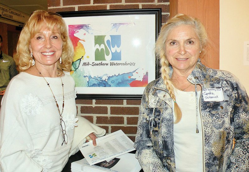 Charlotte Rierson of Fairfield Bay, left, and Cynthia Schanink of Mount Nebo are among 33 artists with works in the 49th annual Mid-Southern Watercolorists Juried Exhibition. The exhibit will remain on display through July 7 in the Trinity Gallery at the Historic Arkansas Museum in Little Rock.