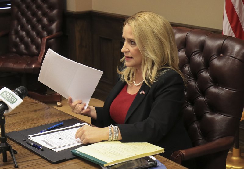 Arkansas Attorney General Leslie Rutledge is shown during a press conference at her office in Little Rock in this file photo.
