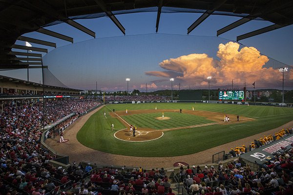 The crowd is shown during a game between Arkansas and Tennessee on Saturday, April 27, 2019, at Baum-Walker Stadium in Fayetteville. 