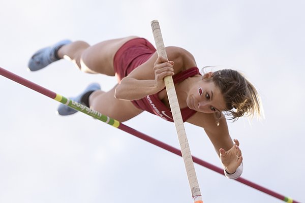 Arkansas pole vaulter Tori Hoggard competes during the SEC Outdoor Track and Field Championships on Friday, May 10, 2019, at John McDonnell Field in Fayetteville. 